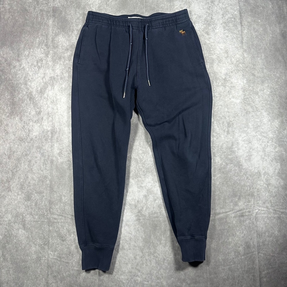 Abercrombie & Fitch Womens M Navy Blue Soft Fleece Joggers Moose Logo Sweatpants